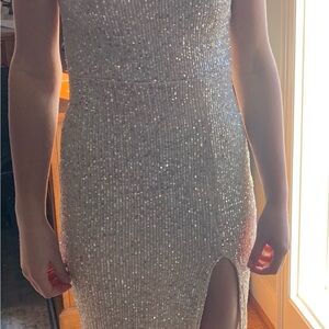 Fashion Nova Silver Sequin Prom Dress